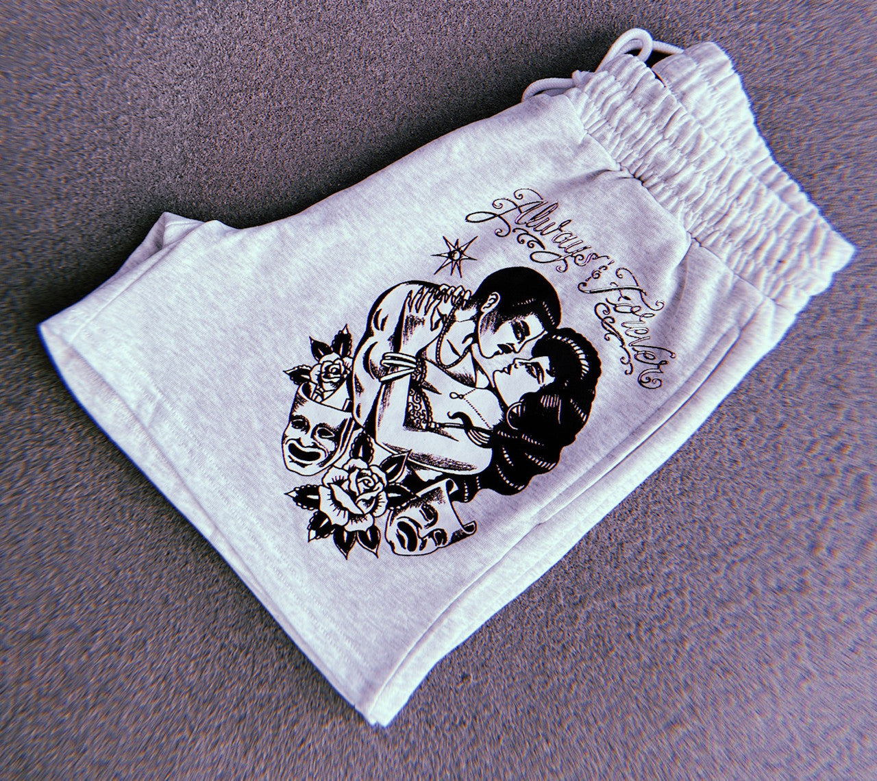 Always & Forever' Custom Cut & Sew French Terry Sweatshorts (Drawstring w/ pockets) GREY