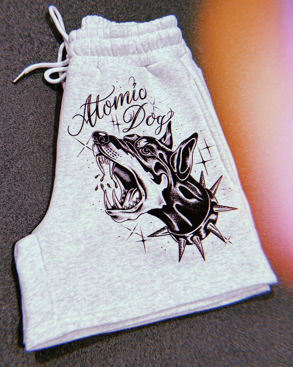 ATOMIC DOG' Pen & Ink Cut & Sew Fleece Sweatshorts (Drawstring w/ pockets) GREY