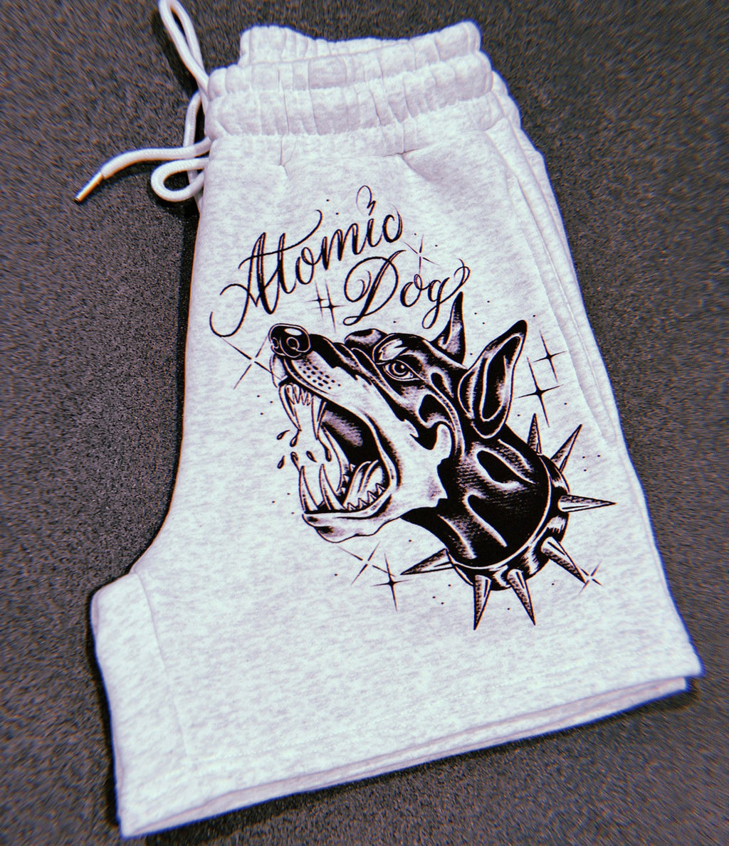 ATOMIC DOG' Pen & Ink Cut & Sew Fleece Sweatshorts (Drawstring w/ pockets) GREY