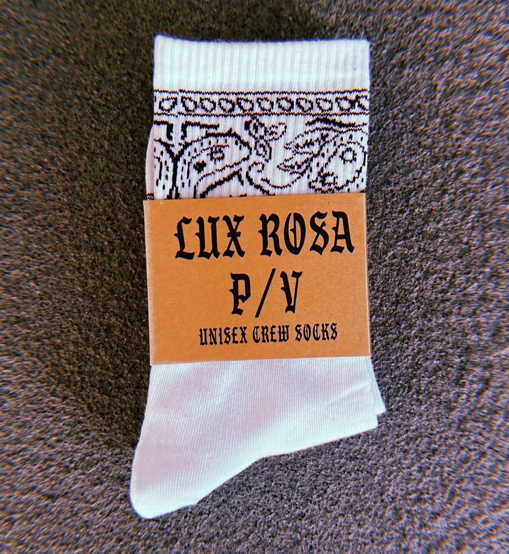 Lux Rosa Unisex Bandana Crew Socks (WHITE)