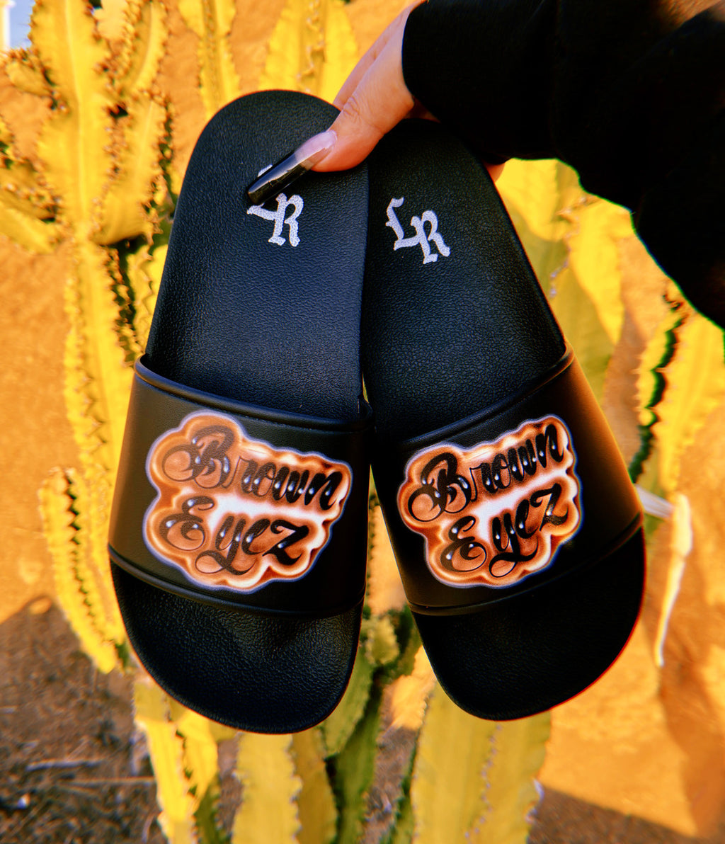 BROWN EYEZ Airbrushed Slides (BLACK) *Limited Edition