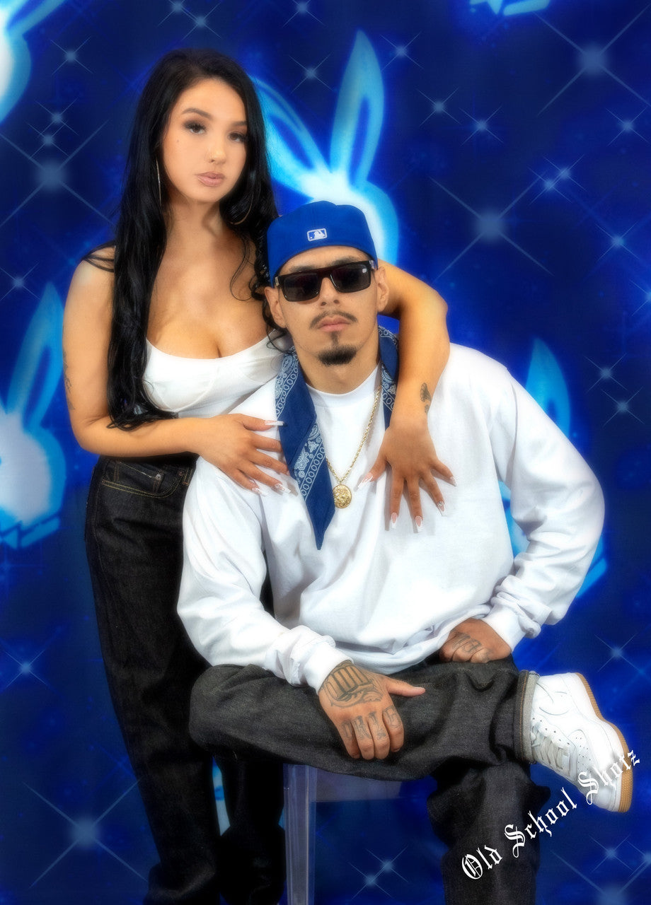 Y2K Early 2000s 'OG 90's Party Crew Airbrush Star Shots Backdrop BLUE GLOW (Extra Large)