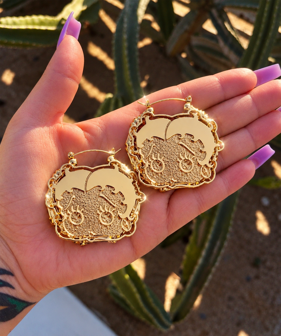 Angel Baby Boop Bamboo Hoops (18K Gold Filled)