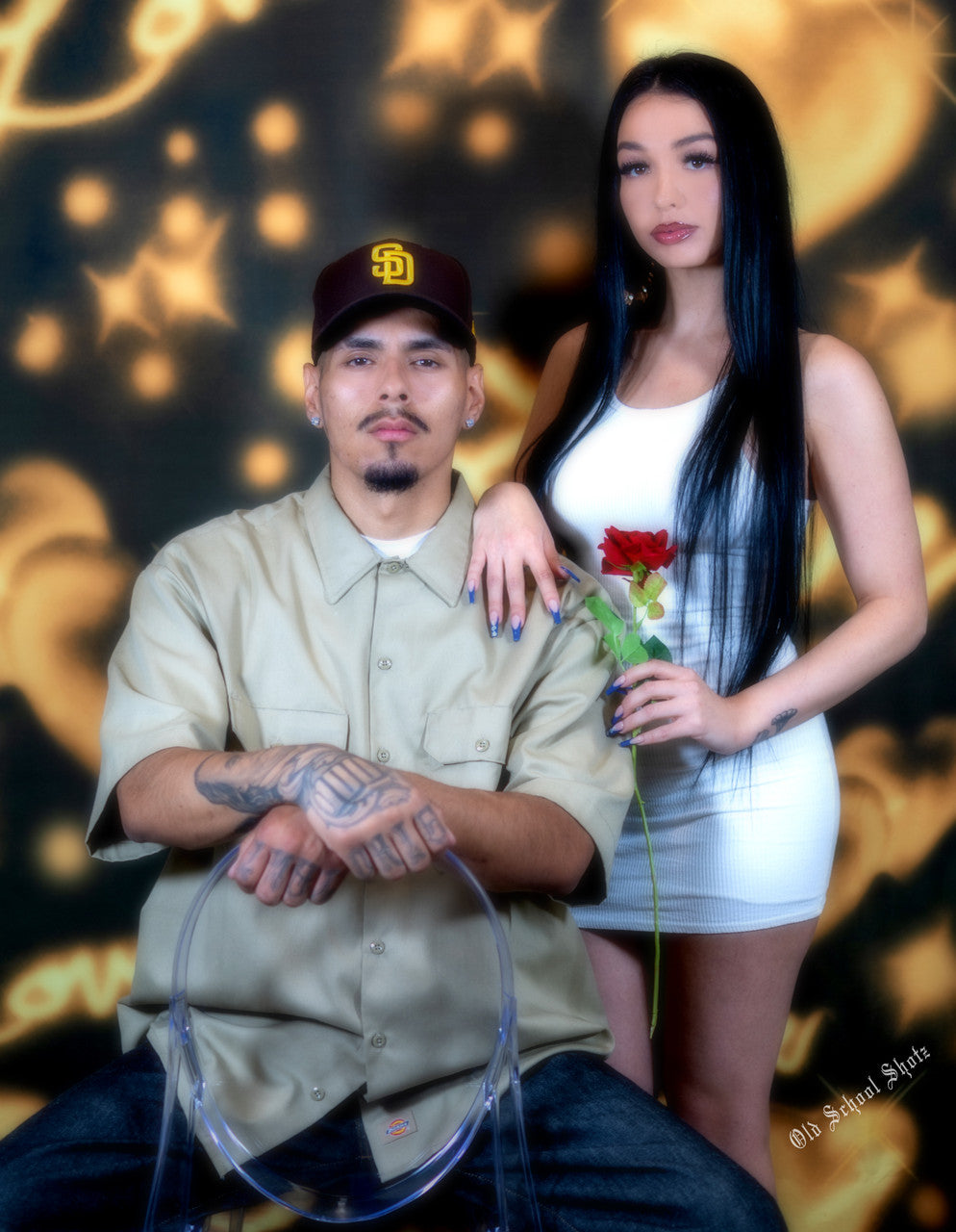 Early 2000s Y2K 'Teenage Love' Airbrush Glamour Shots 90s Backdrop (BROWN/GOLD) (Extra Large)