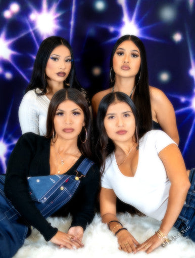 Glamour Shots Early 2000s Y2K 'Boogie Nights' ROLLERGIRL Airbrush Backdrop (Black/Purples/Yellows) (Extra Large)