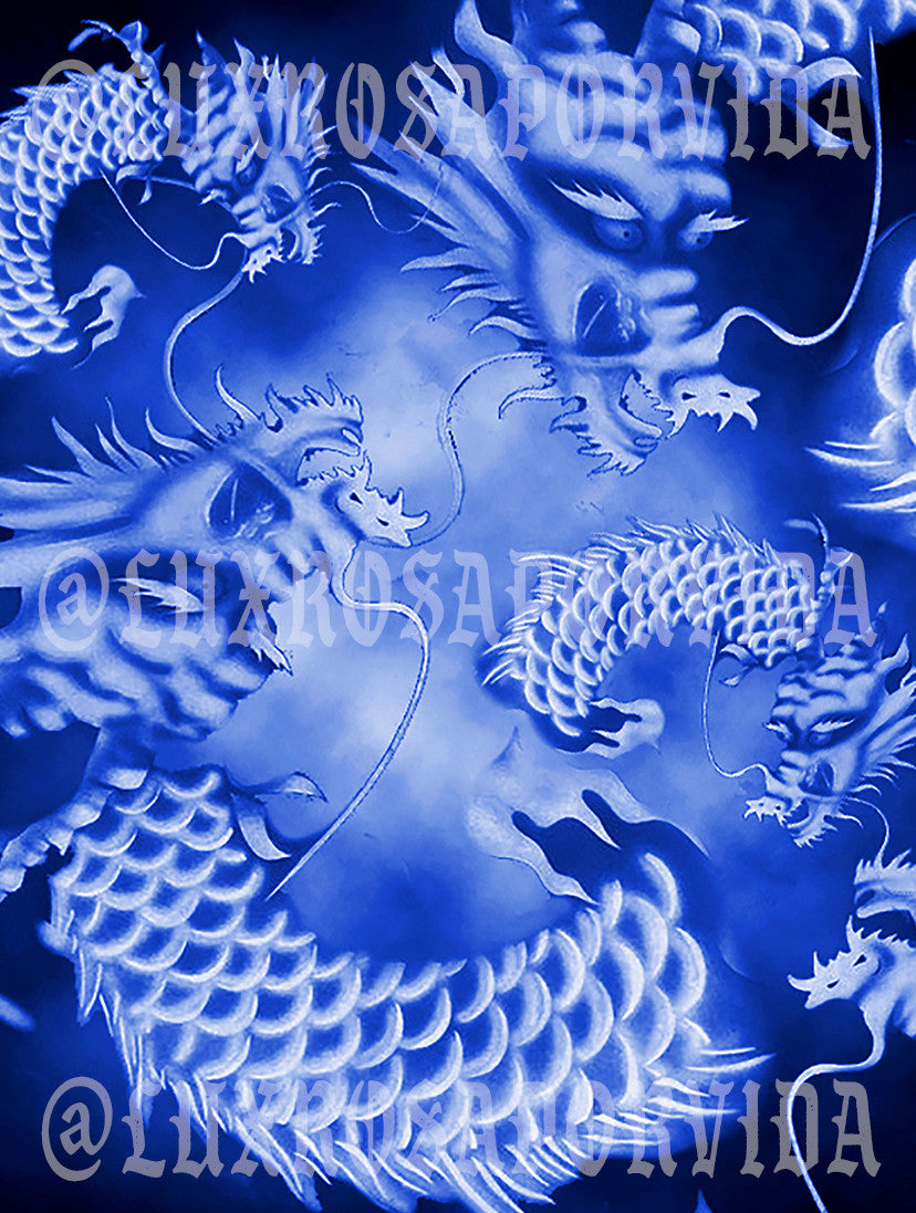 Y2K Early 2000s BLUE DRAGON Airbrush Star Shots 90s Old School Backdrop BLUE (X-Large)
