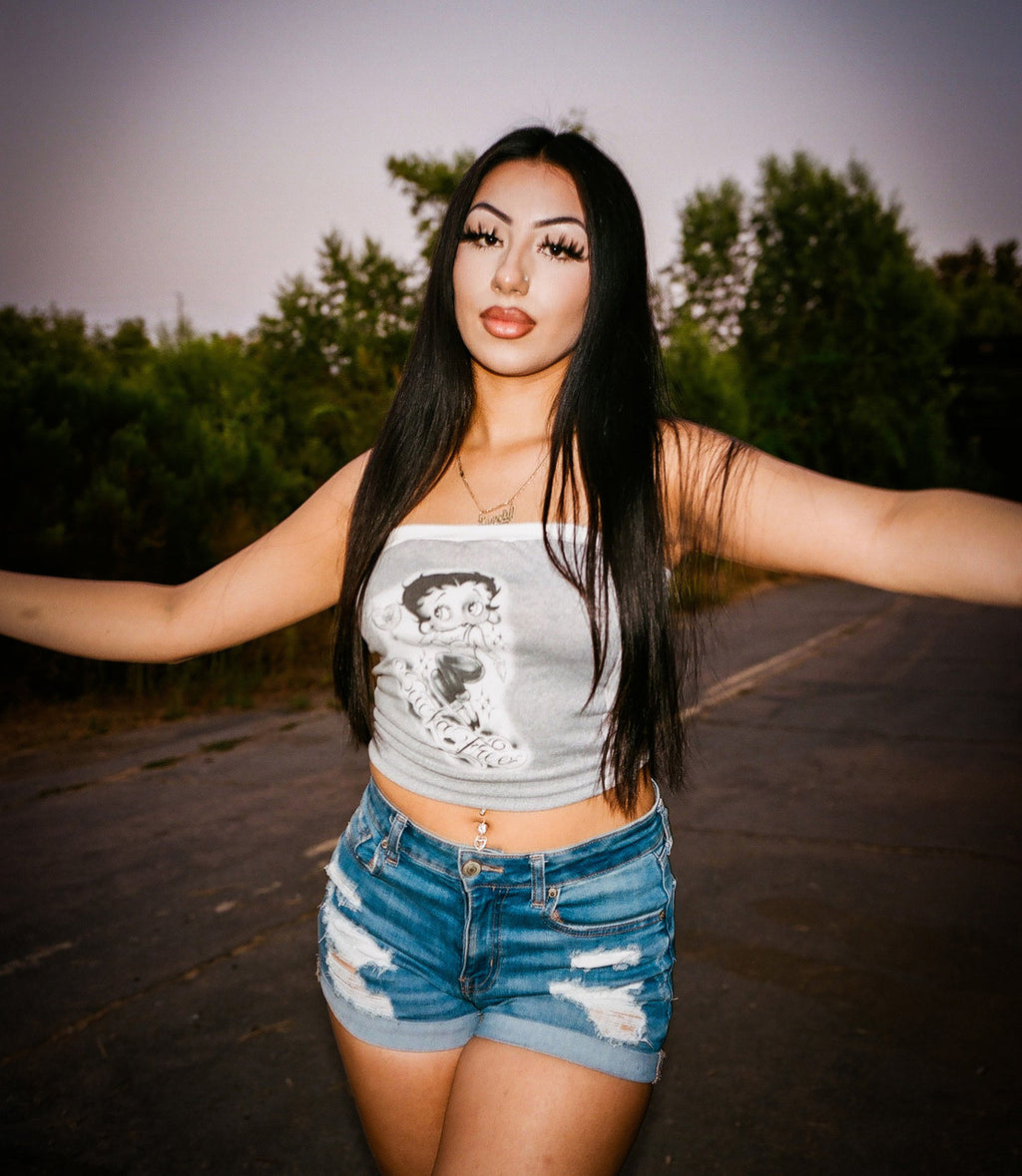 Limited Edition 'SUCKA FREE' Pen & Ink Tube Top (Grey/White Color Blocking)