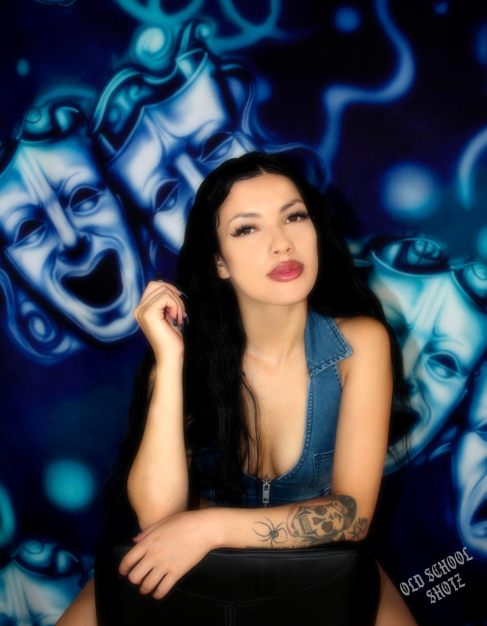 LIMITED EDITION Glamour Shotz  Airbrushed 'Emotions' Ombré  Backdrop (DEEP GREEN/DEEP BLUES) (Extra Large)
