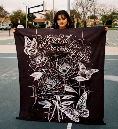 Better Days Are Coming Butterfly Pen & Ink Tapestry (BLACK/WHITE)