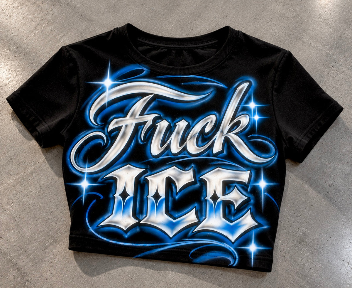 ‘FUCK ICE' Airbrush Cropped Tee (Black)