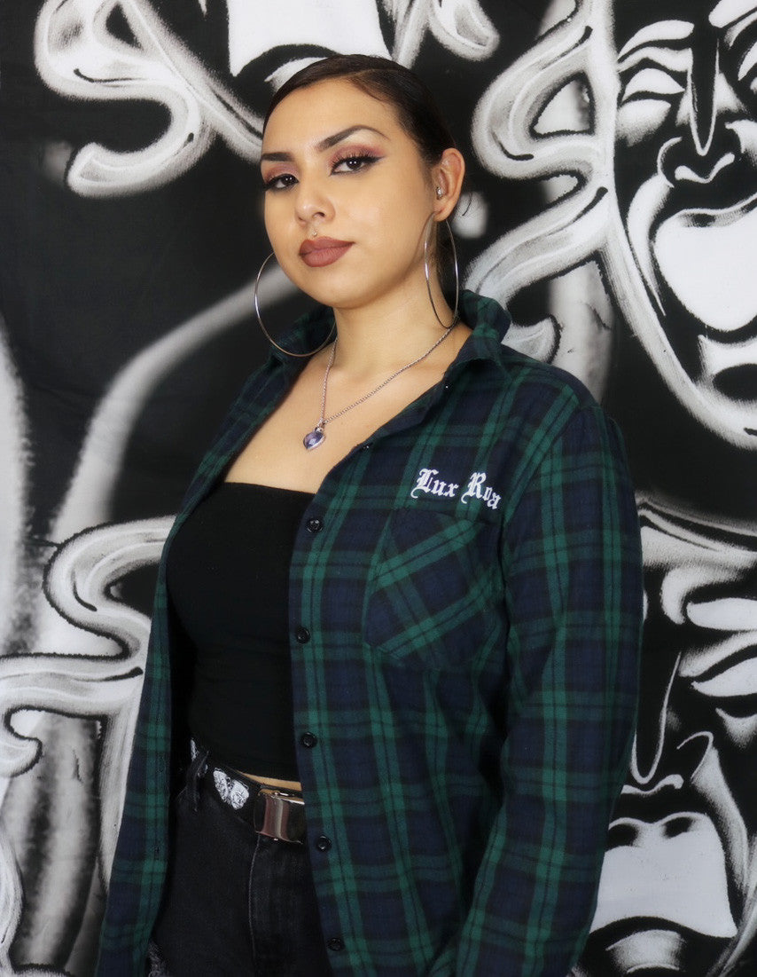 Virgencita Long sleeve Flannel (Green/Navy)