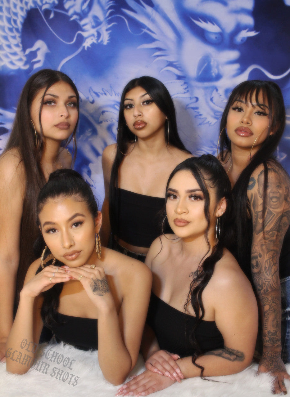 Y2K Early 2000s BLUE DRAGON Airbrush Star Shots 90s Old School Backdrop BLUE (X-Large)