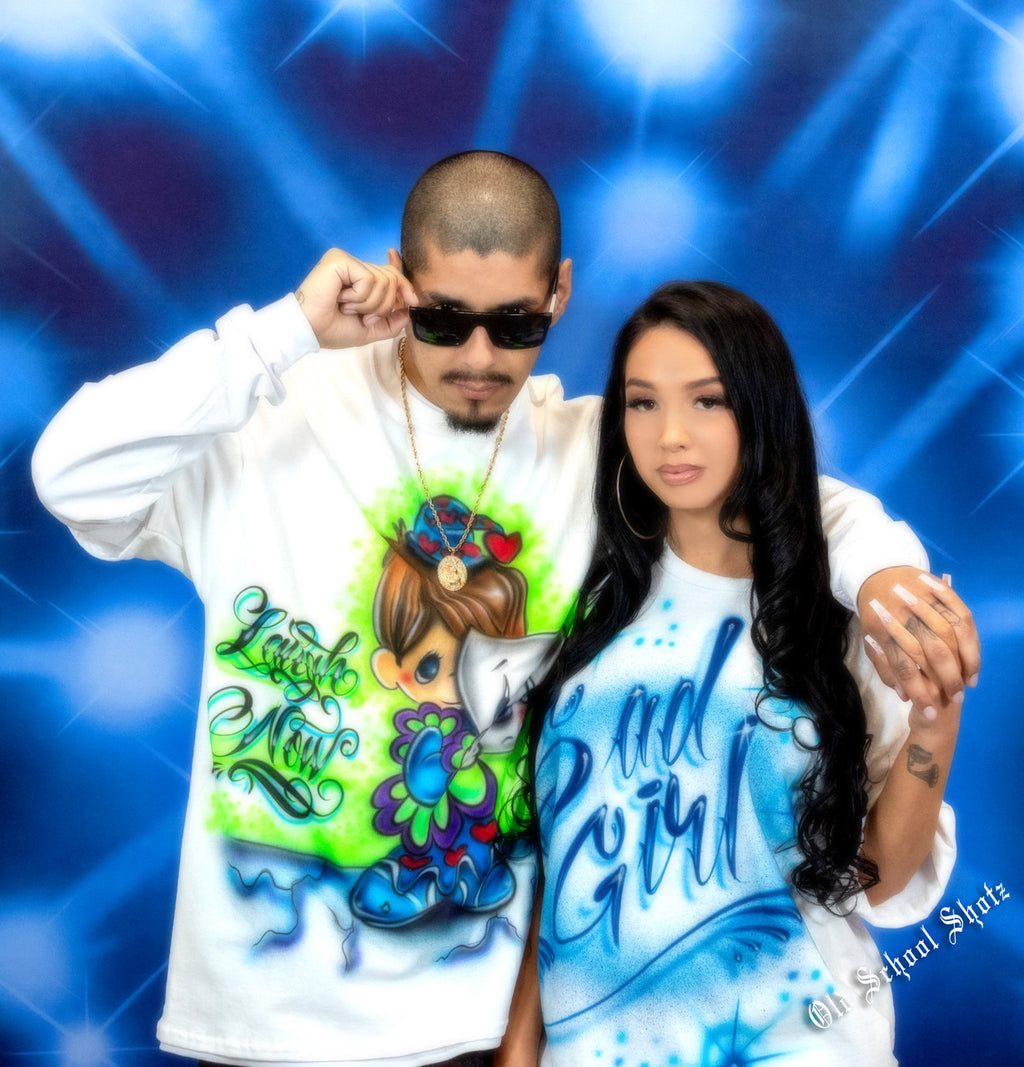 VERY LIMITED EDITION Glamour Shotz  Airbrushed 'MALL SHOTZ' Sparkle Backdrop (BLUE) (Extra Large)
