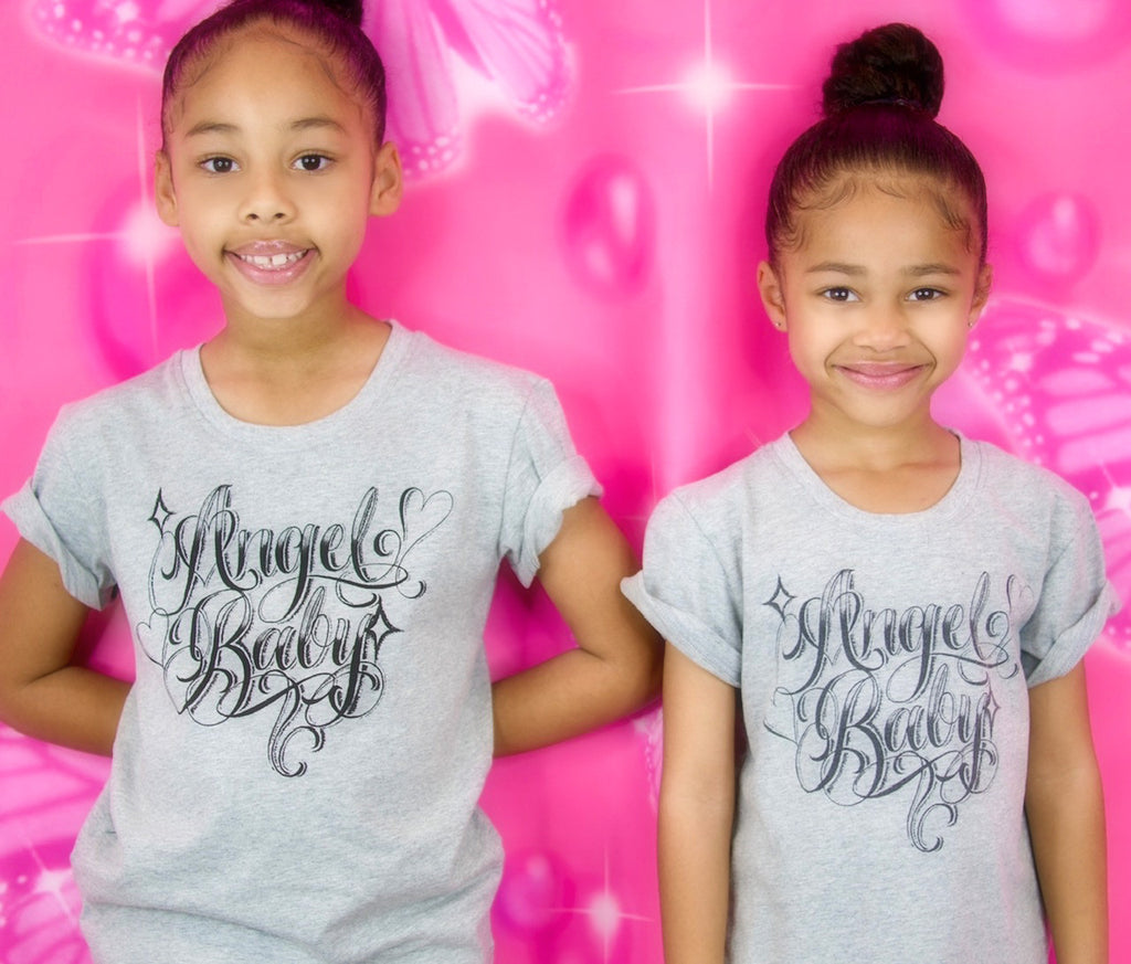 KIDS 'Angel Baby' Script Kids Shirt (Grey) Toddler-Big Kids