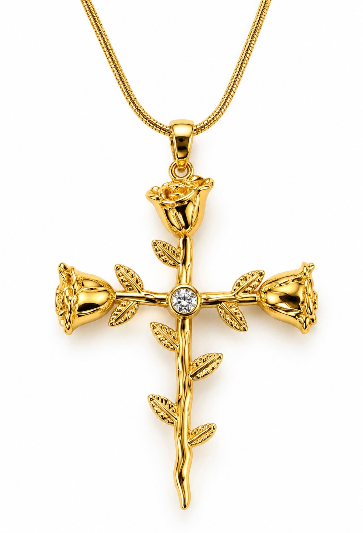 Protect Us Cross Snake Chain Necklace 24K Gold Filled