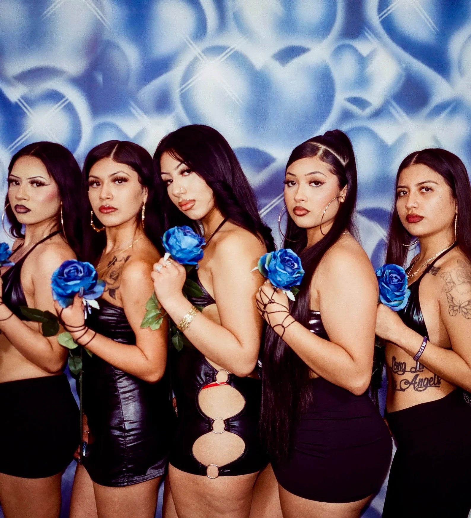 EXTRA EXTRA EXTRA XXX LARGE Y2K Early 2000s 'Hearts & Hynas' Glamour Shots Airbrush 90s Old School Backdrop (BLUE SILVER) (XXXL) Exclusive/Limited Edition!!