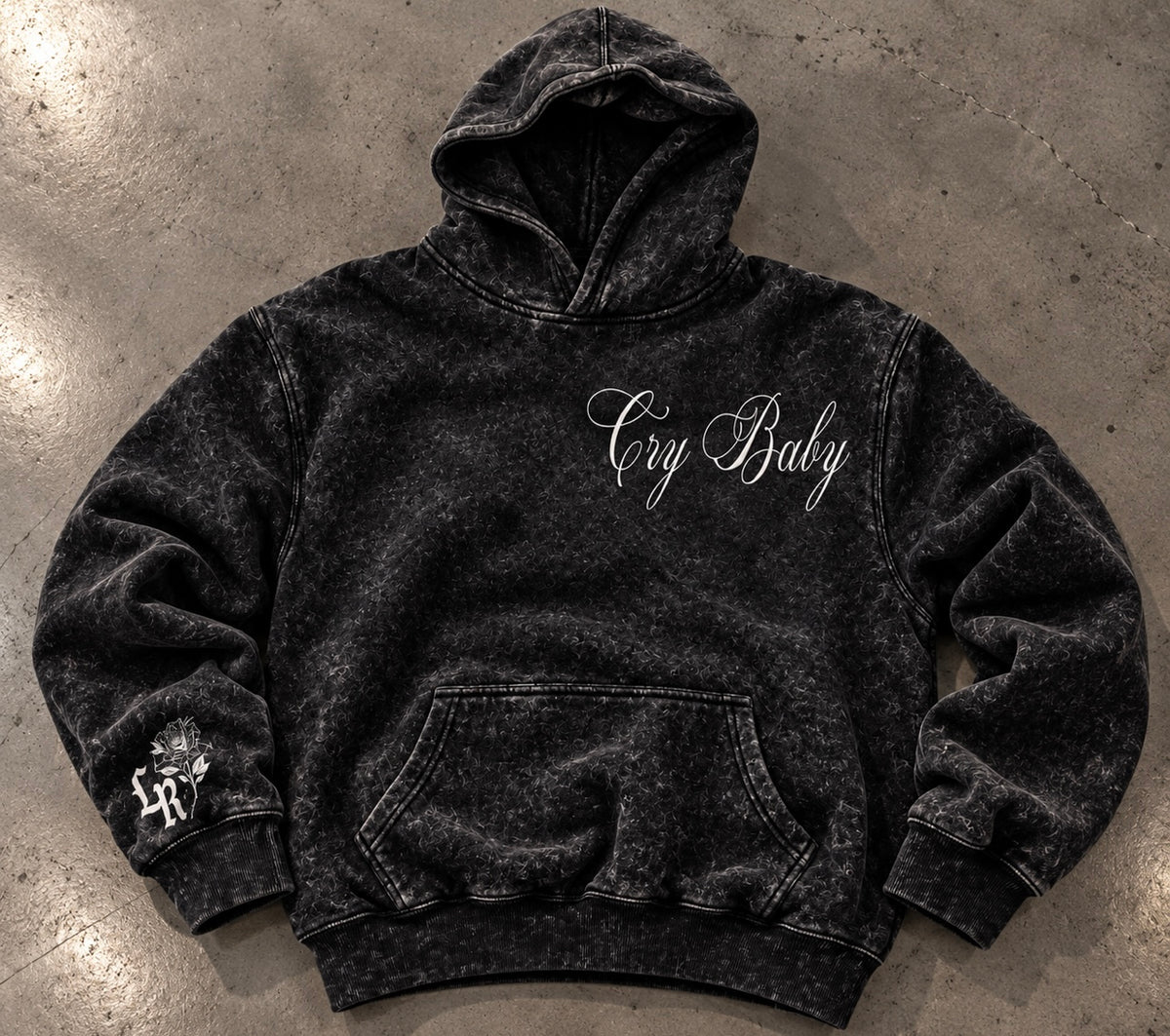 Limited Edition 'CRY BABY BOOP' Ultra Premium Heavy Mineral Washed Pullover Hoodie (MINERAL WASHED BLACK)