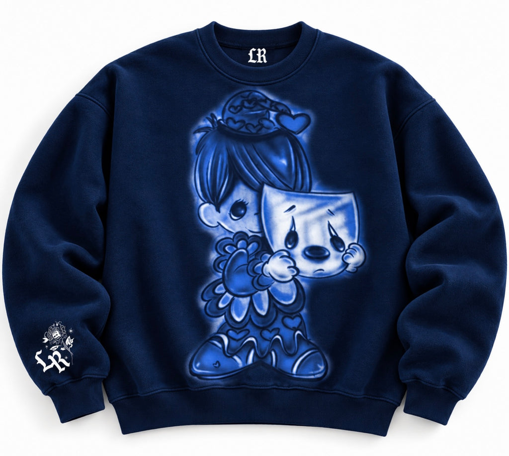 Limited Edition 'Laugh Now. Cry Later' PM Airbrushed Crewneck (Navy)