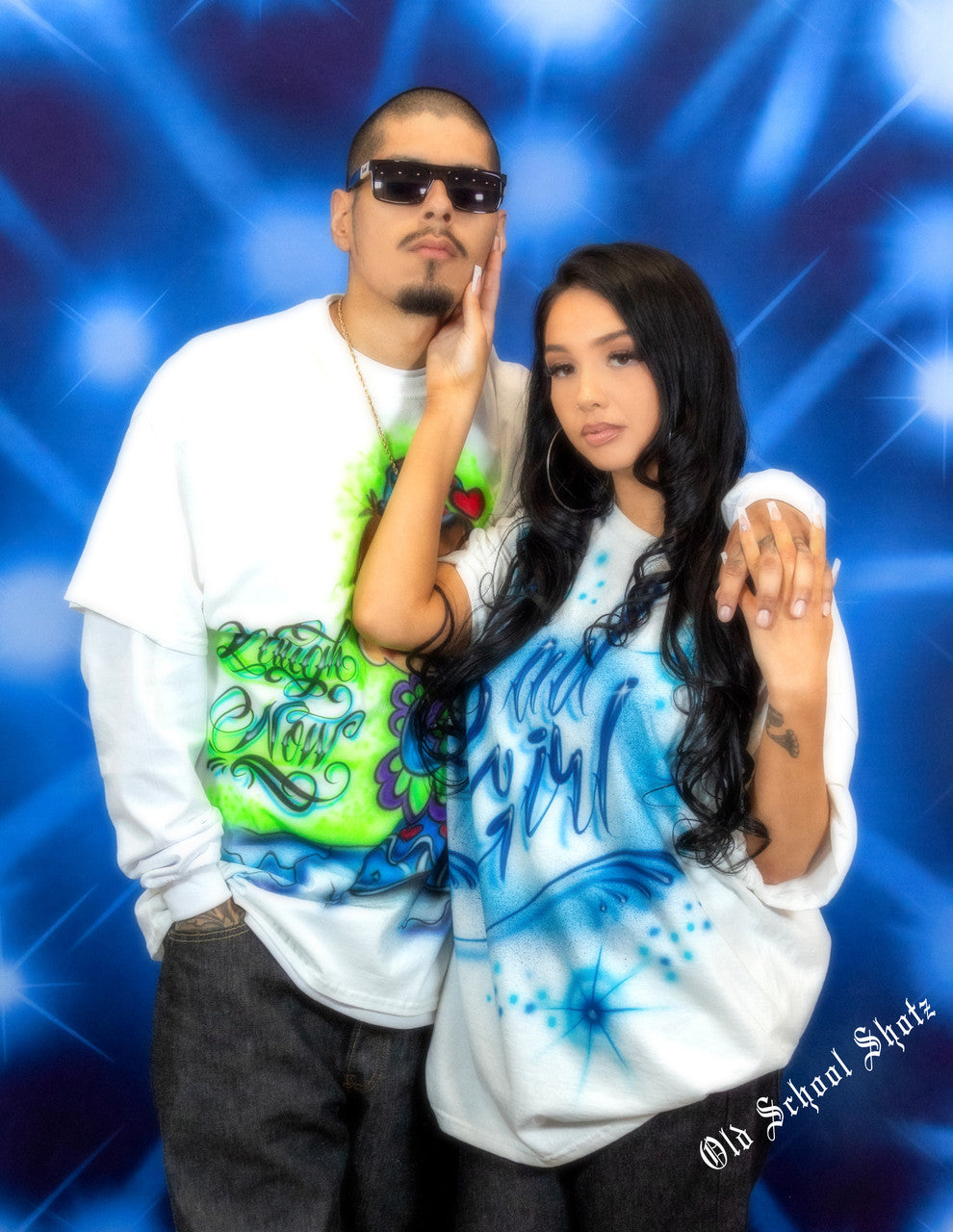 VERY LIMITED EDITION Glamour Shotz  Airbrushed 'MALL SHOTZ' Sparkle Backdrop (BLUE) (Extra Large)