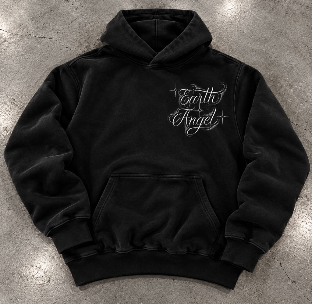 'HEAVEN ON EARTH' Pen & Ink Premium Fleece Pullover Hoodie (Black)
