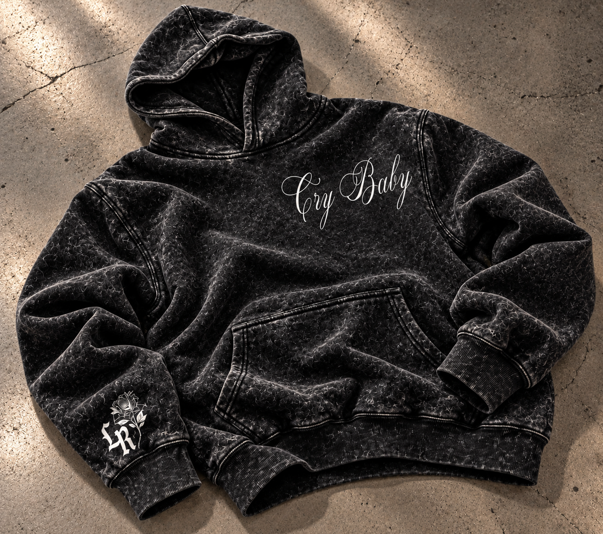 Limited Edition 'CRY BABY BOOP' Ultra Premium Heavy Mineral Washed Pullover Hoodie (MINERAL WASHED BLACK)