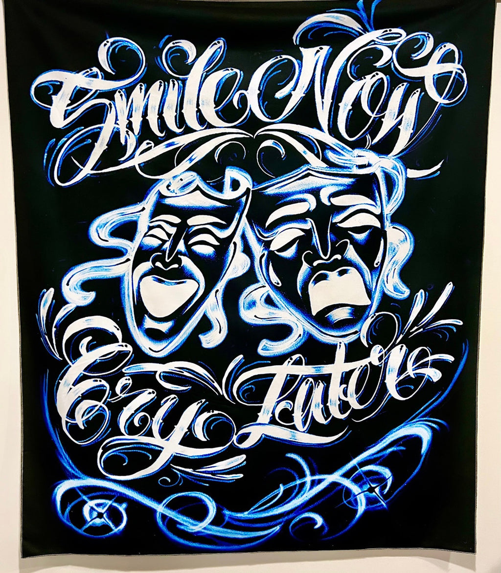 Limited Edition Smile Now, Cry Later Airbrushed Tapestry (BLUE/BLACK)