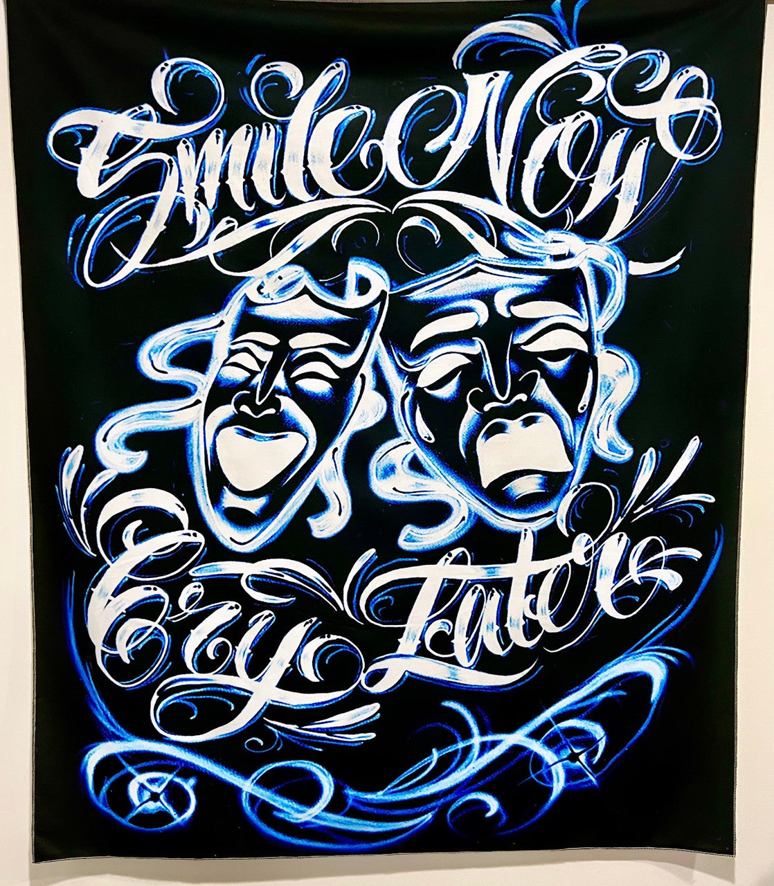 Limited Edition Smile Now, Cry Later Airbrushed Tapestry (BLUE/BLACK)