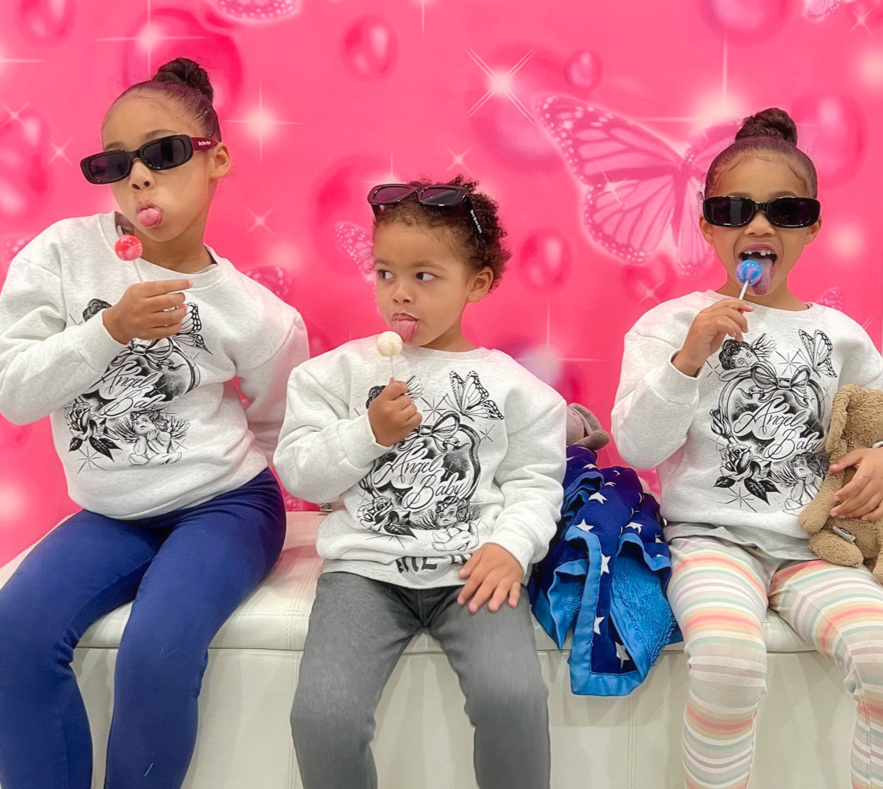 KIDS Angel Baby Pen & Ink KIDS Crewneck (Grey) Toddler-Big Kids