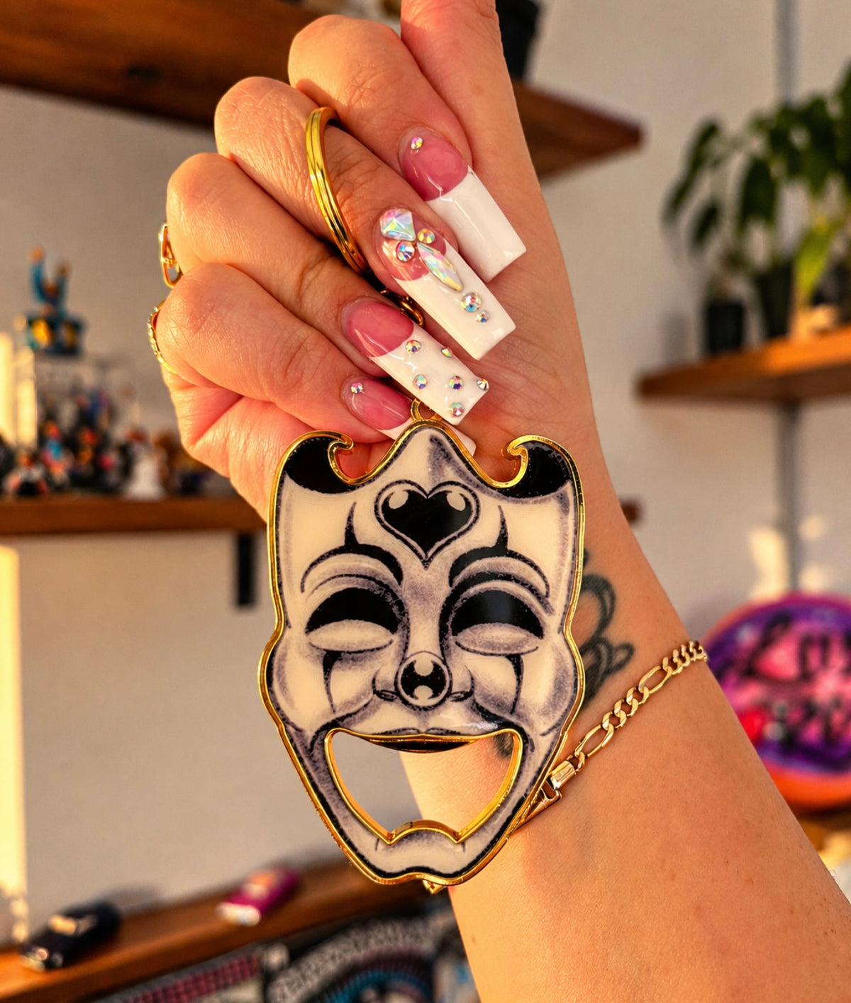 JOY & PAIN Bottle Opener Keychain (Black/White/Gold)