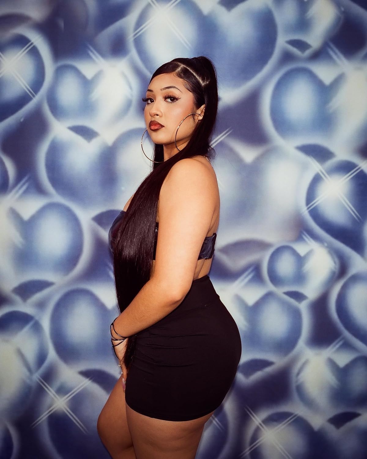 EXTRA EXTRA EXTRA XXX LARGE Y2K Early 2000s 'Hearts & Hynas' Glamour Shots Airbrush 90s Old School Backdrop (BLUE SILVER) (XXXL) Exclusive/Limited Edition!!