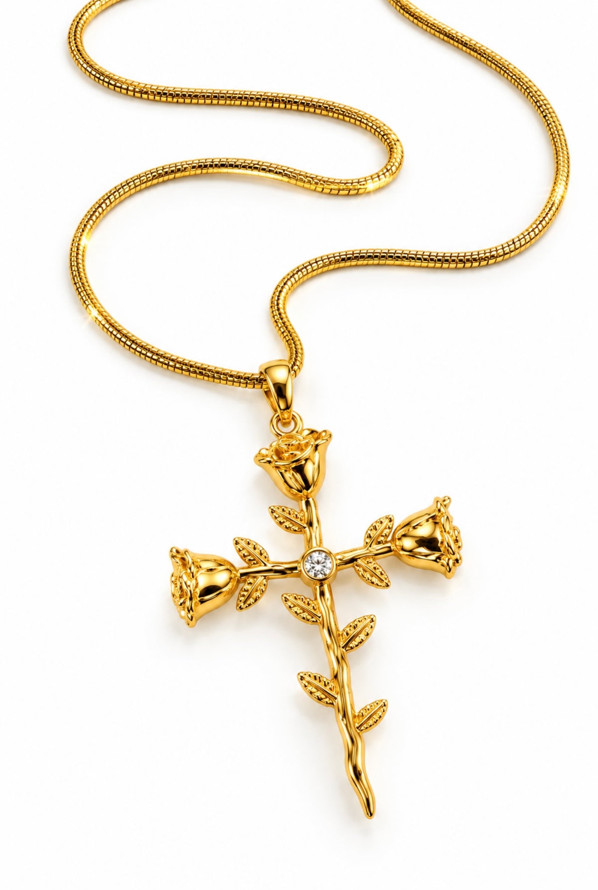 Protect Us Cross Snake Chain Necklace 24K Gold Filled