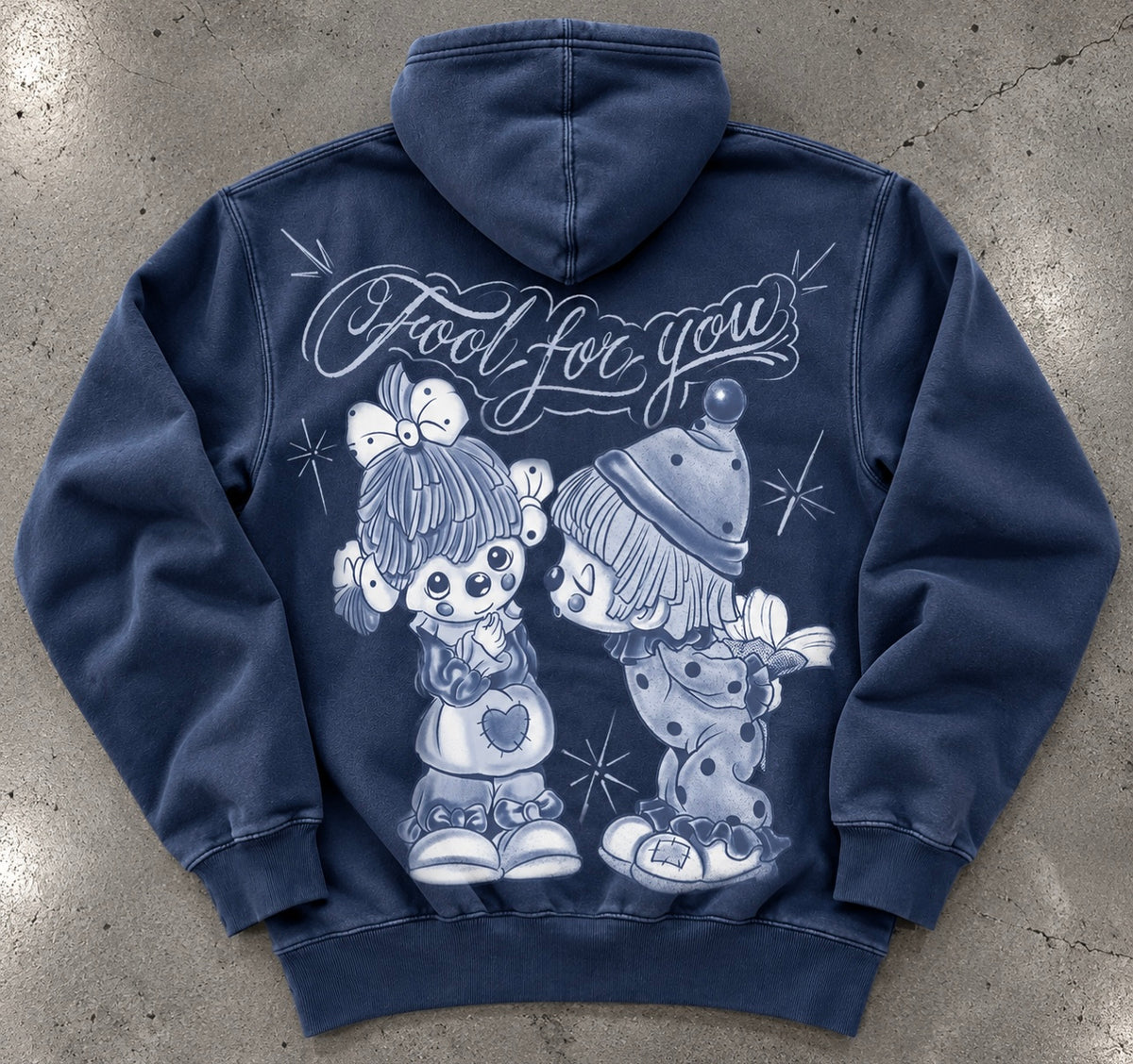 Limited Edition 'FOOL FOR YOU' Ultra Premium Vintage Washed Pullover Hoodie (VINTAGE WASHED NAVY)