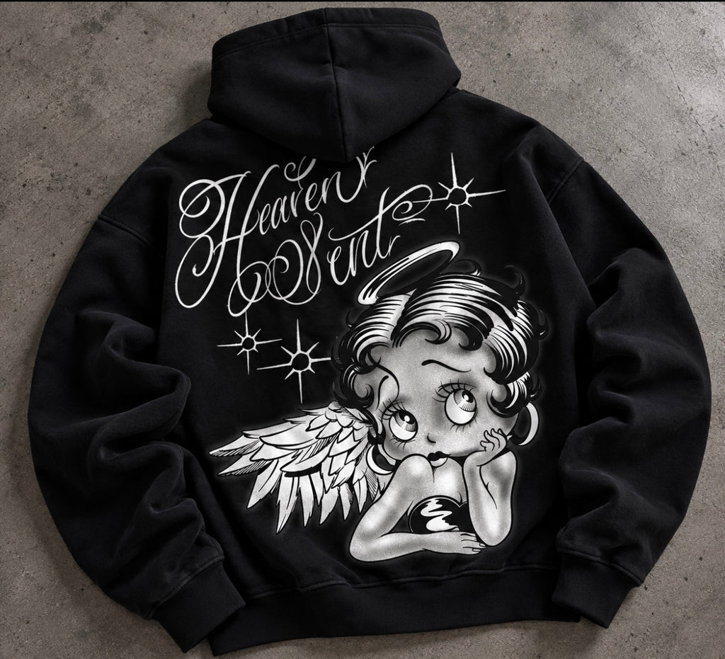 HEAVEN SENT' Pen & Ink Premium Fleece Zip-Up Hoodie (Black)