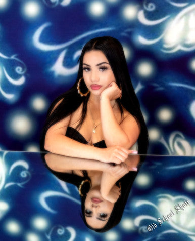 Early 2000s Y2K 'Reflections' Airbrush Glamour Shots 90s Backdrop (X-Large) DEEP BLUE