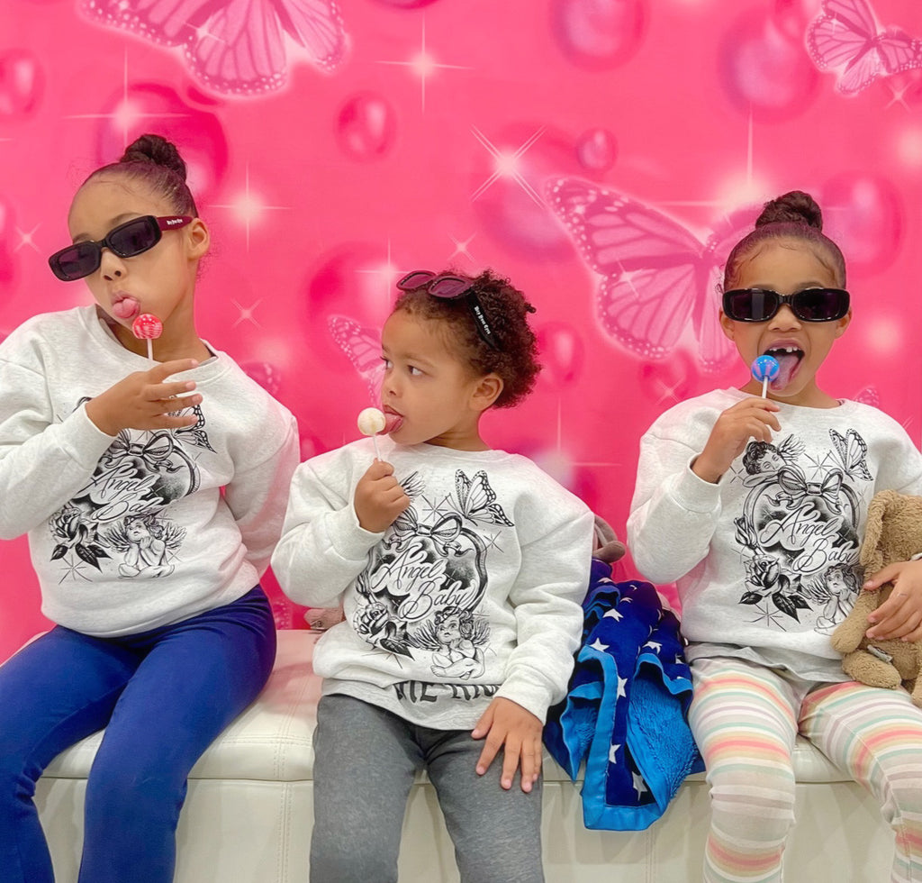 KIDS Angel Baby Pen & Ink KIDS Crewneck (Grey) Toddler-Big Kids