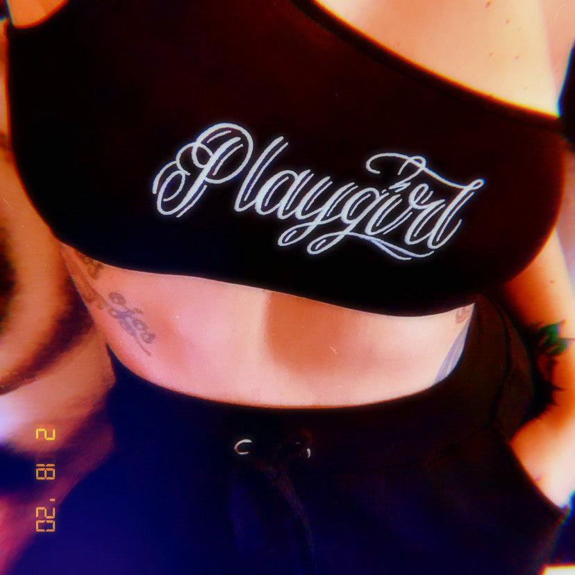 Playgirl Embroidered One Shoulder Crop Tank