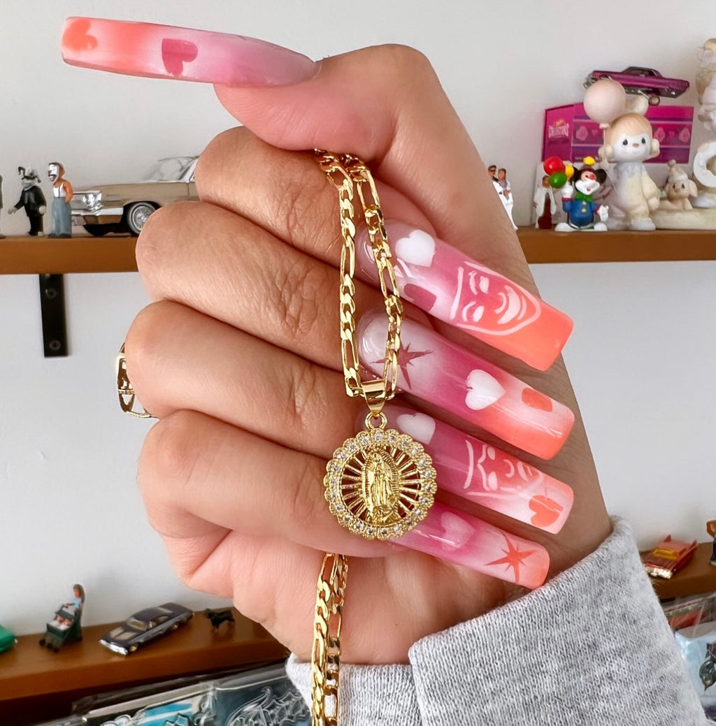 La Luz De Guadalupe Circle Figaro Necklace (18K Gold Filled)