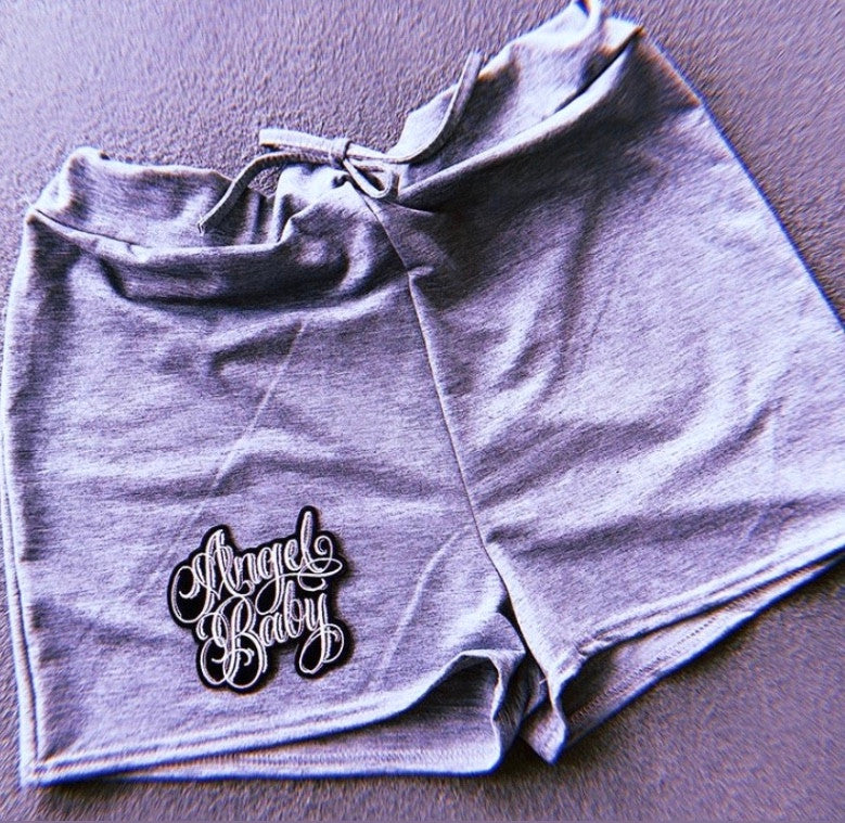 Angel Baby Script Embroidered High Waisted Sweatshorts