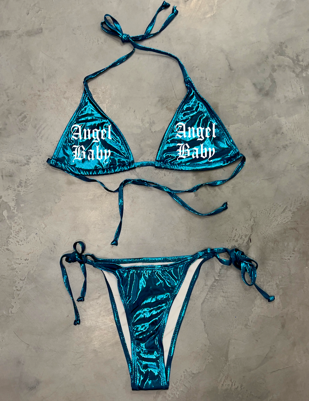 Lux Rosa ANGEL BABY Embroidered Bikini METALLIC AQUA