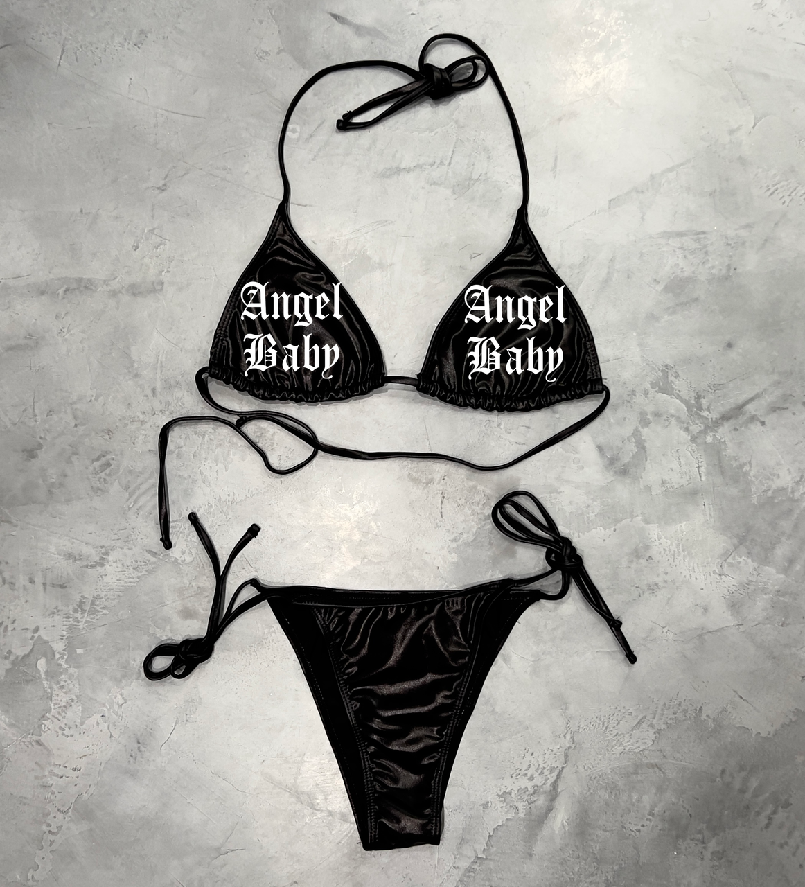 Lux Rosa ANGEL BABY Embroidered Bikini METALLIC BLACK