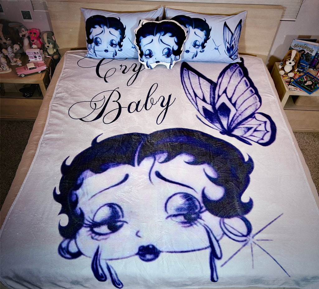 LIMITED EDITION EXTRA LARGE 'CRY BABY BOOP' Pen & Ink Y2K Fleece Blanket (BLUES) *Limited Edition