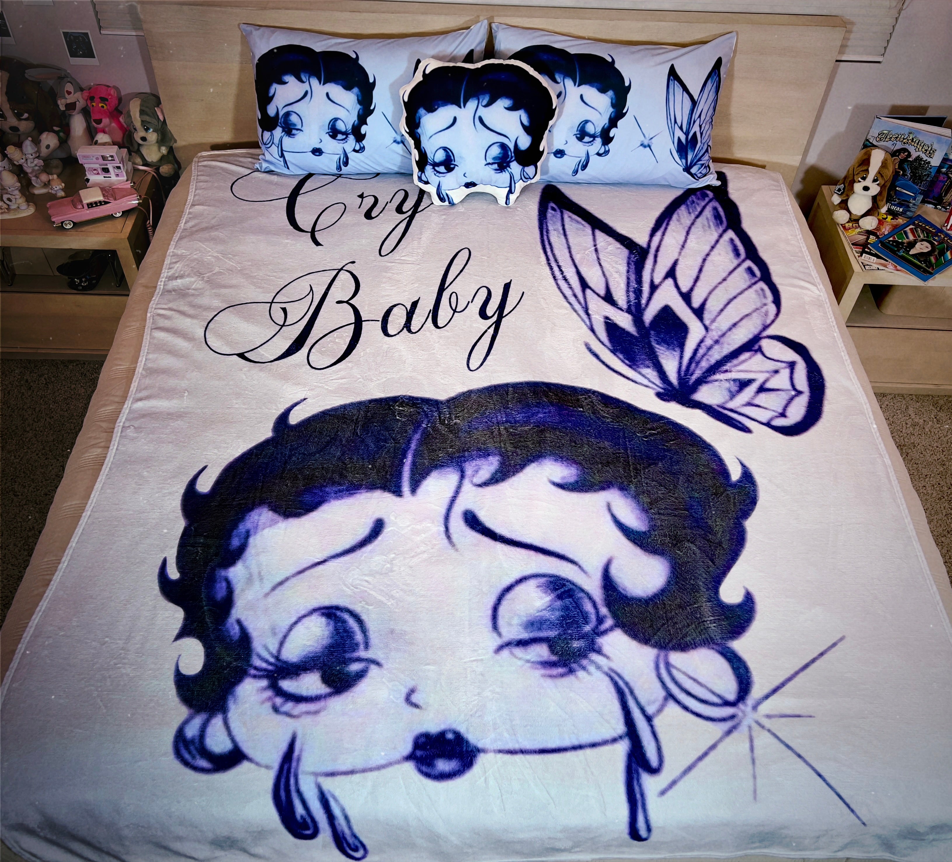 LIMITED EDITION EXTRA LARGE 'CRY BABY BOOP' Pen & Ink Y2K Fleece Blanket (BLUES) *Limited Edition