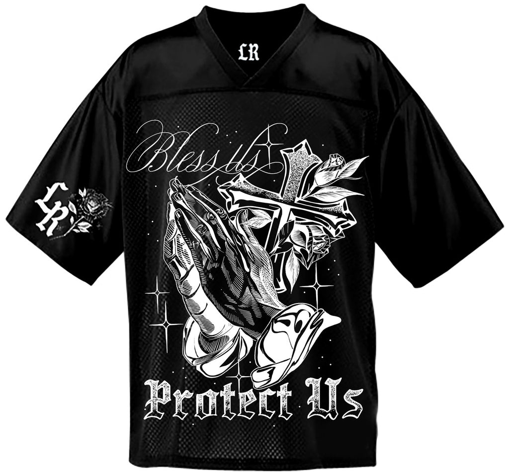 Limited Edition 'Always Blessed, Forever Protected' Pen & Ink Cut & Sew Football Jersey (Black)