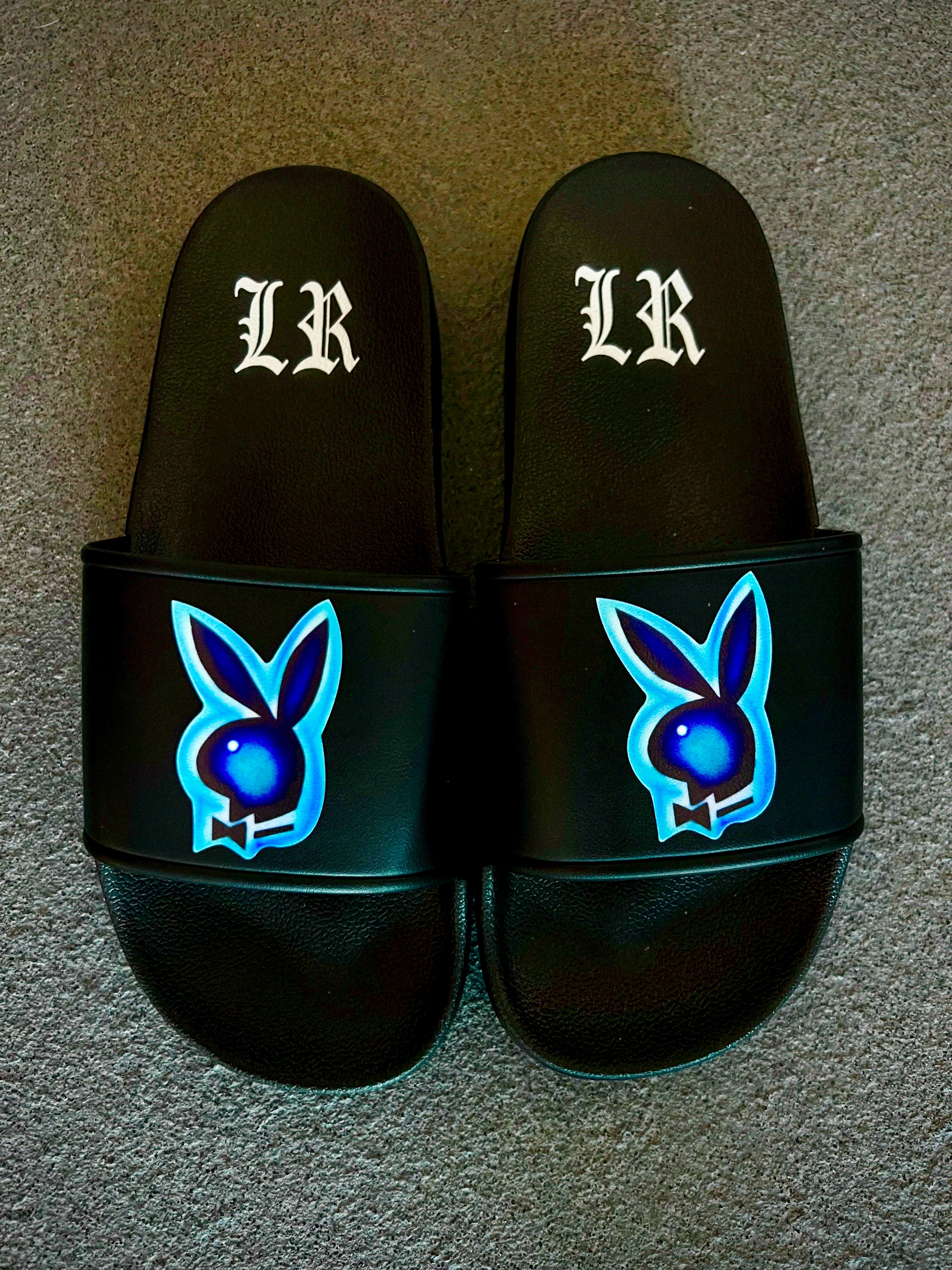 'PLAYER' Airbrush Slides (Black/Blue)