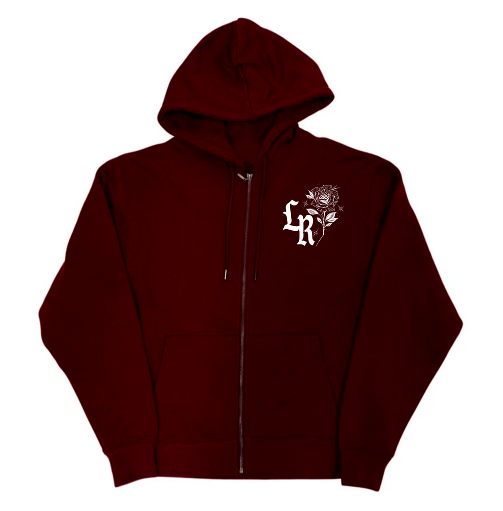 CLOWN 4 YOU, DOWN 4 YOU' Pen & Ink Zip-Up Hoodie (Burgundy)