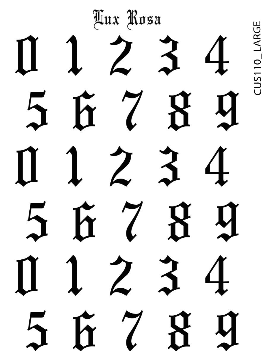 Lux Rosa Old English Number Nail Stickers BLACK (Large)