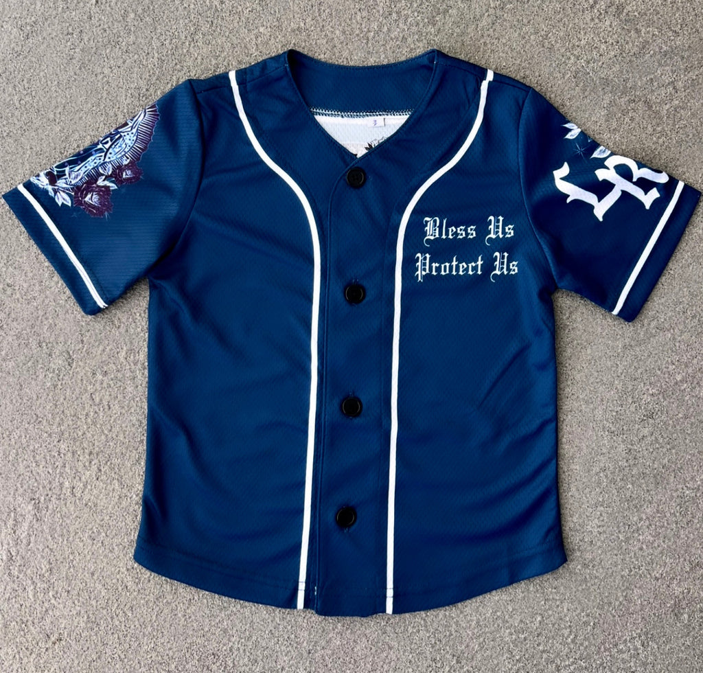 KIDS 'La Reina De Mi Vida' Cut & Sew Baseball KIDS Jersey (Blue)
