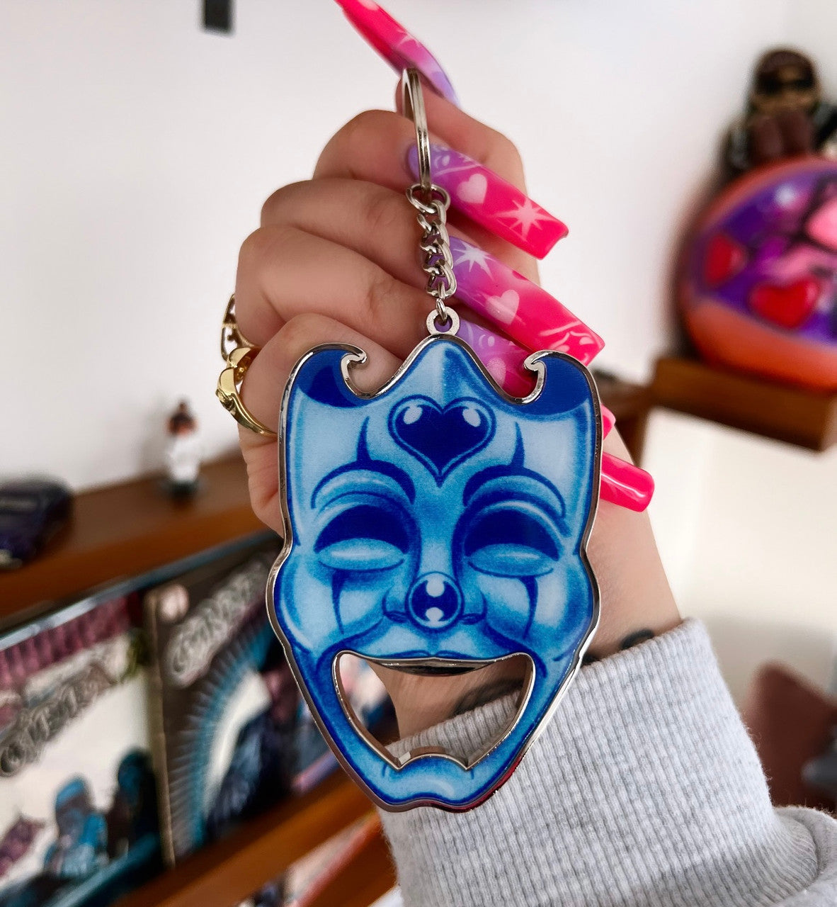 JOY & PAIN Bottle Opener Keychain (Blue)