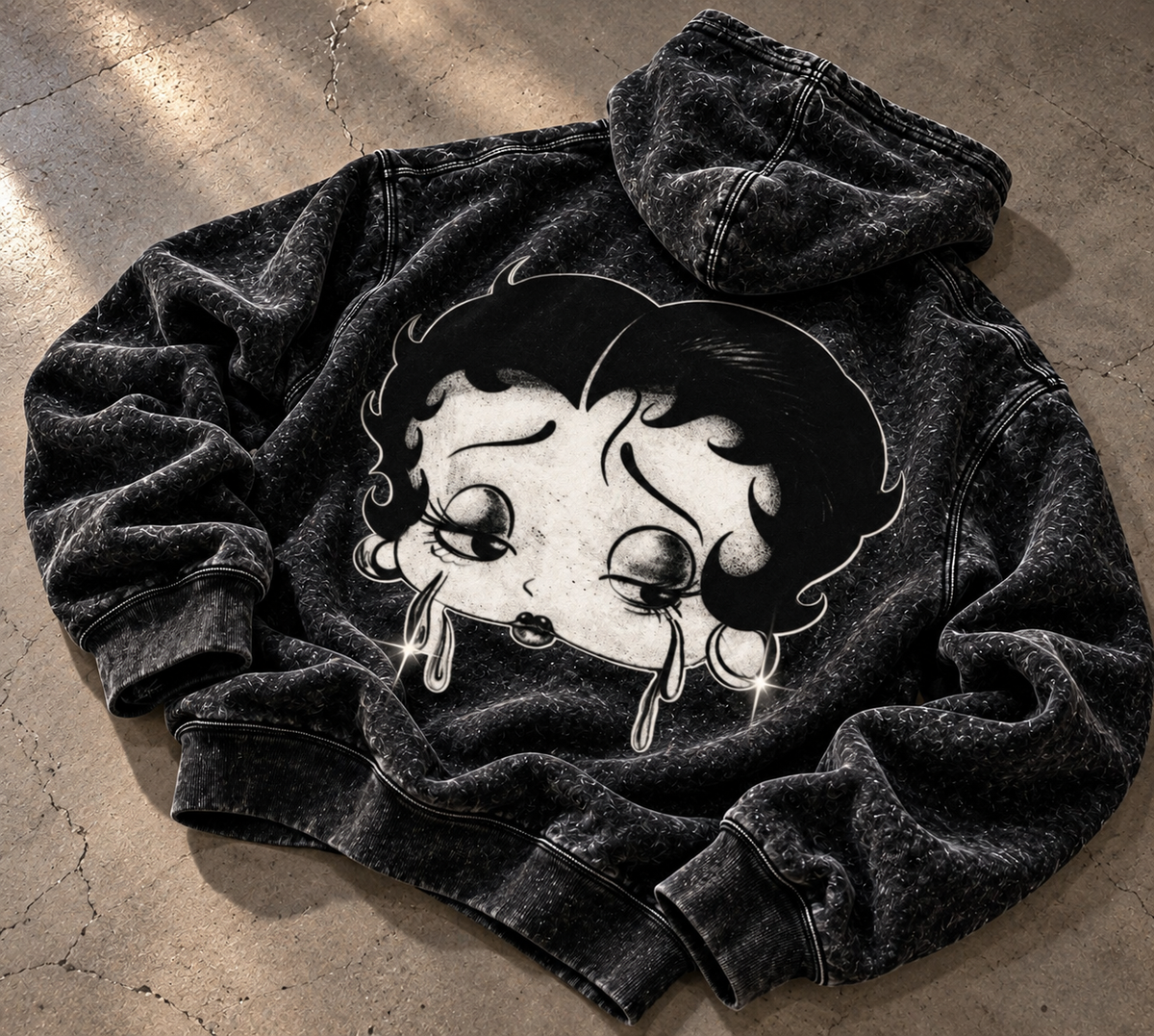 Limited Edition 'CRY BABY BOOP' Ultra Premium Heavy Mineral Washed Pullover Hoodie (MINERAL WASHED BLACK)