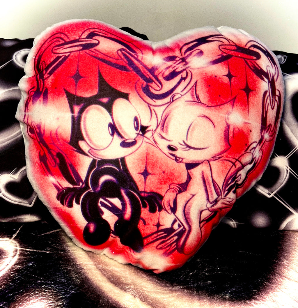 'FOOL IN LOVE WITH YOU' Heart Pen & Ink Die Cut Decorative Pillow (Pinks)